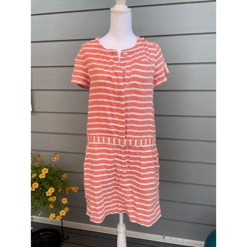 J. Crew Size 4 Dress Peaches & Cream Short Sleeve‎ Half Button Front 100% Cotton
